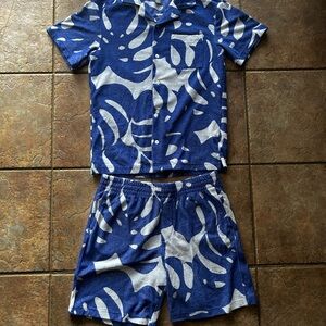 H&M Blue Shirt with Abstract Leaf Pattern